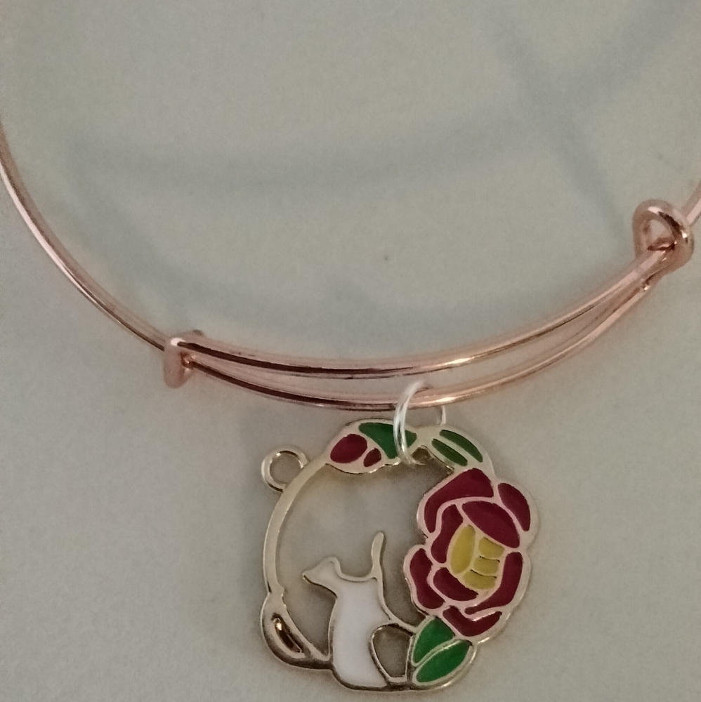 White cat playing with rose bracelet